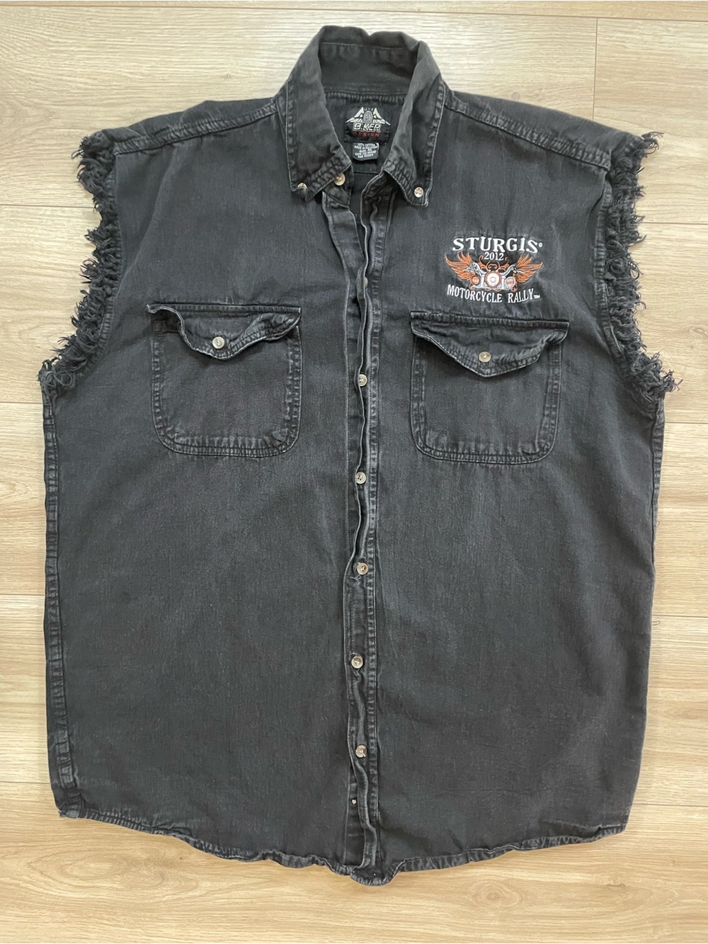 2012 Sturgis Black Sleeveless Button-Down Denim Shirt